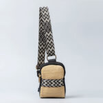 Buddha Stones Small Geometry Straw Woven Crossbody Bag Shoulder Bag Crossbody Bag BS Black 12*4*18cm