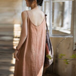 Buddha Stones Summer Spaghetti Strap Handmade Tie Dye Linen Midi Cami Dress Midi Dress BS 14