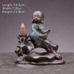 Buddha Stones Little Monk Ceramic Lotus Blessing Incense Burner Decoration Decorations Incense Burner BS Wishing Little Monk