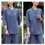 Buddha Stones 2Pcs Shirt Top Pants Meditation Zen Tai Chi Cotton Linen Clothing Women's Set Women's Meditation Cloth BS 16