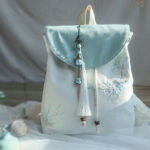 Buddha Stones Handmade Embroidered Large Capacity Canvas Backpack Backpack BS Pear Flower Blossom