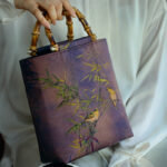 Buddha Stones Purple Magpie Birds Branches Bamboo Handles Handbag Handbags BS 10