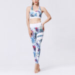 Buddha Stones 2Pcs Sunflower Flowers Leaves Print Top Pants Sports Fitness Yoga Women's Yoga Sets Women's Yoga Sets BS Blue White Tree XL(Bust 82cm/Waist 72cm/Hips 87cm)