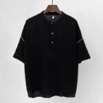 Buddha Stones Summer Solid Color Men Short Sleeve Button Shirt Men's Shirts BS Black 4XL(Fit for USUK/AU46; EU56)