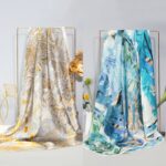 Buddha Stones Jungle Oil Painting Auspicious Clouds 100% Mulberry Silk Scarf Premium Grade 6A Double-sided Silk Neck Scarf Silk Shawl BS 1