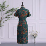 Buddha Stones Retro Flower Lotus Peony Feather Print Qipao Dress Women's Cheongsam Dress Cheongsam Dresses BS 2