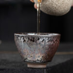 Buddha Stones Handmade Cherry Blossoms Sakura Design Chinese Jianzhan Ceramic Teacup Kung Fu Tea Cup Jian Zhan Tea Cup BS 13