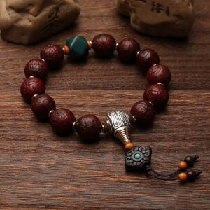 Buddha Stones Tibetan Bodhi Seed Agate Bead Luck Wealth Tassel Charm Wrist Mala Wrist Mala BS Bodhi Seed&Tibetan Silver&Agate Bead 14mm
