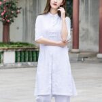 Buddha Stones 2Pcs Half Sleeve Shirt Top Pants Meditation Zen Tai Chi Linen Clothing Women's Set Women's Meditation Cloth BS 1
