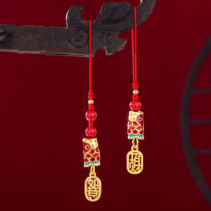 Buddha Stones Koi Fish Cinnabar Attracting Wealth Wish Ruyi Charm Luck Phone Hanging Decoration Phone Hanging Decoration BS main