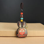 Tibet Ebony Five God of Wealth Thangka Key Chain Key Chain BS Red God of Wealth