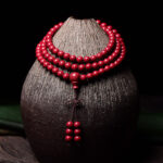 Buddha Stones 108 Mala Beads Cinnabar Om Mani Padme Hum Pattern Engraved Blessing Bracelet Mala Bracelet BS 18