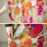 Buddha Stones Orange Blue Colorful Polka Dots Midi Dress Cotton Half Sleeve Dress With Pockets Midi Dress BS 16