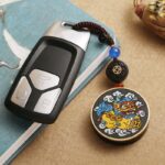 Buddha Stones PiXiu Copper Coin Ebony Wood Luck Attract Wealth Key Chain Decoration Key Chain BS 8