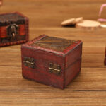 Buddha Stones Retro Small Square Wood Jewelry Box Lotus Grass Flower Grape Copper Coin Daffodil Jewelry Storage Box Jewelry Box BS 12