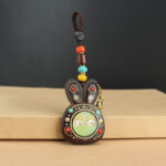 Tibet Ebony Five God of Wealth Thangka Key Chain Key Chain BS Green God of Wealth
