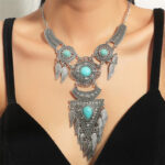 Tibetan Turquoise Copper Wisdom Balance Necklace Pendant (Extra 30% Off | USE CODE: FS30) Necklaces & Pendants BS Synthetic Feather Turquoise