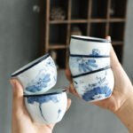 Buddha Stones Koi Fish Lotus Flower Leaf Mountains Tree Ceramic Teacup Kung Fu Tea Cup 130ml Cup BS 3