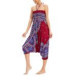Buddha Stones Two Style Wear Sunflower Loose Smocked Harem Trousers Jumpsuit High Waist Pants Harem Pants BS 12