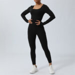 Buddha Stones Women Long Sleeve Backless Jumpsuit Sports Fitness Yoga Bodysuit Bodysuit BS Black XL(Front Bust 44cm/Waist 68cm/Hips 82cm)