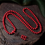 Buddha Stones 108 Mala Beads Cinnabar Om Mani Padme Hum Pattern Engraved Blessing Bracelet Mala Bracelet BS 7mm*108 Round Beads