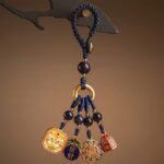Buddha Stones Nothing to Be Superstitious Dancing Lion Copper Wealth Key Chain Key Chain BS Dark Blue(Dancing Lion Charm)