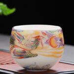 Buddha Stones Dragon Phoenix Auspicious Clouds Sun Ocean Waves Ceramic Teacup Kung Fu Tea Cup Cup BS 7cm*6.1cm*140ml Phoenix