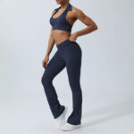 Buddha Stones 2Pcs Workout Sleeveless Backless Top Shorts Flared Pants Sports Fitness Yoga Outfit Set 2-Piece Outfit BS 27