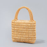 Buddha Stones Hand-woven Wooden Beads Handbag Handbags BS Khaki 19.5*4.5*18.5cm