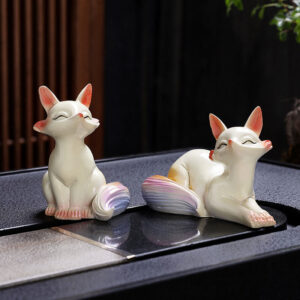 Buddha Stones Color Changing Small Cute Fox Tea Pet Resin Home Figurine Decoration Decorations BS No Color Change A Pair of Fox