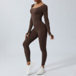 Buddha Stones Women Long Sleeve Backless Jumpsuit Sports Fitness Yoga Bodysuit Bodysuit BS 19