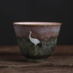 Buddha Stones Auspicious Crane Ceramic Teacup Kung Fu Tea Cup Bowl Cup BS 6.2cm*4.8cm*70ml