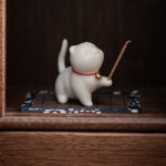 Buddha Stones Mini Lucky Cat Kitten Tea Pet Ceramic Home Desk Figurine Decoration With Bamboo Mat Decorations BS 5
