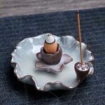Buddha Stones Lotus Plum Blossom Square Ceramic Spiritual Backflow Incense Burner Incense Burner BS Lotus