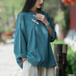 Buddha Stones Ramie Linen Loose Blouse Women Long Sleeve Shirt Chinese Hanfu Top Long Sleeve Shirt BS 21