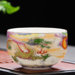 Buddha Stones Dragon Phoenix Auspicious Clouds Sun Ocean Waves Ceramic Teacup Kung Fu Tea Cup Cup BS 8cm*5.2cm*130ml Dragon
