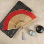 Buddha Stones Simple Cherry Flower Hollow Engraved Handheld Bamboo Folding Fan Folding Fan BS Red 22cm