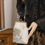 Buddha Stones Mountain Stone Orchid Pattern Pearl Chain Crossbody Bag Handbag Crossbody Bag&Handbags BS 1