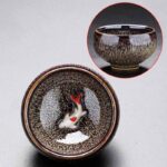 Buddha Stones Small Koi Fish Kiln Change Chinese Jianzhan Ceramic Teacup Kung Fu Tea Cup 60ml Jian Zhan Tea Cup BS Purple Beige 6.6cm*4.2cm*60ml