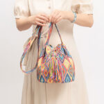 Buddha Stones Colorful Geometry Flowers Print Canvas Bucket Crossbody Bag Shoulder Bag Crossbody Bag BS 9
