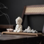Buddha Stones Lotus Flower Tathagata Kwan Yin Avalokitesvara Ksitigarbha Meditation Ceramic Stick Incense Burner Decoration Incense Burner BS Tathagata