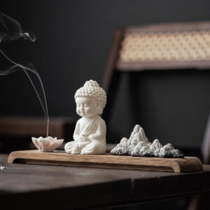 Buddha Stones Lotus Flower Tathagata Kwan Yin Avalokitesvara Ksitigarbha Meditation Ceramic Stick Incense Burner Decoration Incense Burner BS Tathagata