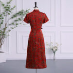 Buddha Stones Vintage Auspicious Clouds Leaf Print Cheongsam Dress Women's Qipao Dress Cheongsam Dresses BS 2