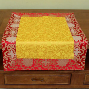 Buddha Stones Brocade Prayer Altar Flower Vajra Dragon Pattern Auspicious Symbols Table Runner Prayer Altar BS Red&Yellow Dragon 70*70cm