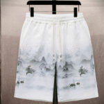Buddha Stones Landscape Coconut Trees Magpie Pattern Short Sleeve Shorts Men's Set Men's Meditation Cloth BS 3