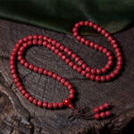 Buddha Stones 108 Mala Beads Cinnabar Om Mani Padme Hum Pattern Engraved Blessing Bracelet Mala Bracelet BS 6mm*108 Barrel Beads Engraved