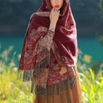 Buddha Stones Tibetan Vine Leaves Pattern Design Shawl Cozy Travel Scarf Wrap Tibetan Shawl BS 1