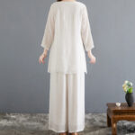 Buddha Stones 2Pcs Frog-Button Long Sleeve Shirt Wide Leg Pants Meditation Cotton Linen Clothing Women's Meditation Cloth BS 3