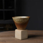Buddha Stones Vintage Gradient Ceramic Coffee Mug Tea Latte Espresso Coffee Cup With Base 200ml Coffee Mug BS Khaki Beige 9.3cm*9.5cm*200ml