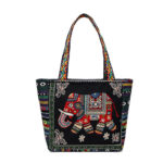 Buddha Stones Elephant Butterfly Embroidered Large Capacity Canvas Tote Bag Shoulder Bag Bag BS Black Elephant